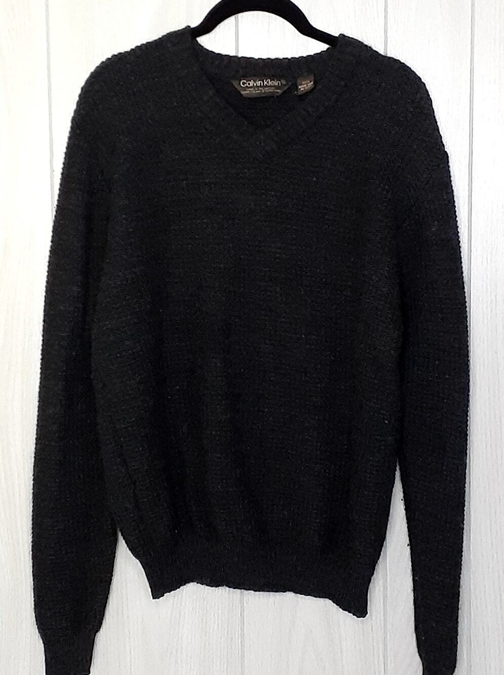 Ladies Vintage Calvin Klein Sweater 100% Merino Wool Gray/Brown XL 70's or 80"s